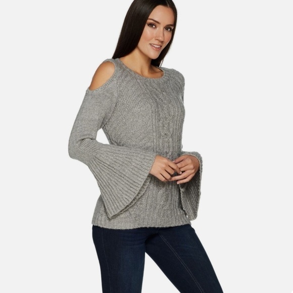 G.I.L.I. Got It Love It Cold Shoulder Burgundy Sweater with Bell Sleeves - Picture 15 of 16